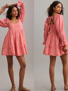 Pilcro Pink Floral Square-Neck Babydoll Mini Dress